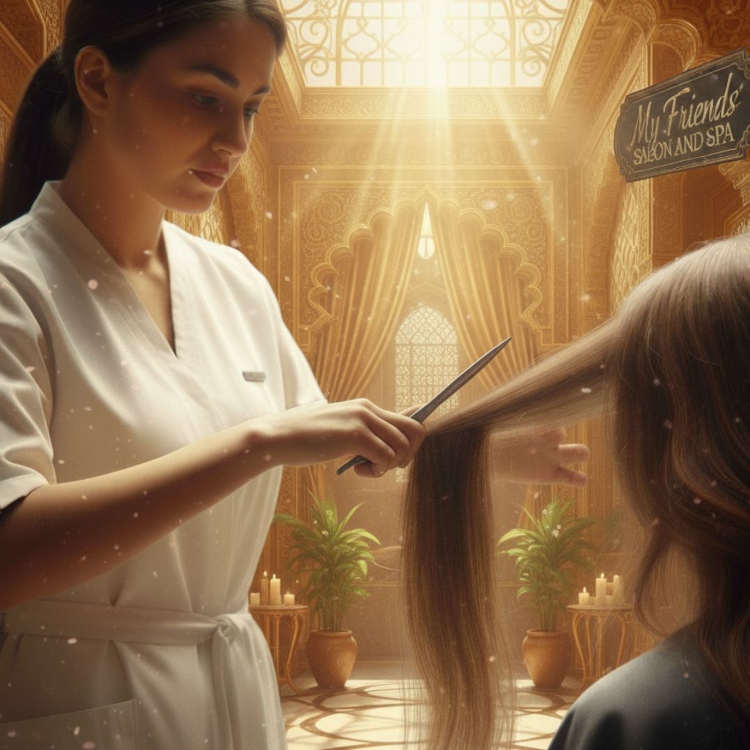 Luxury spa lobby with gold decor